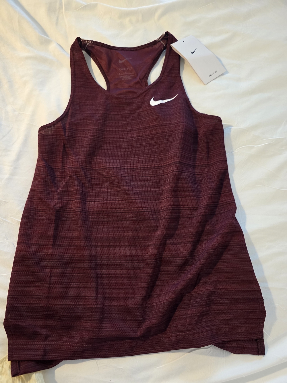 Kids Maroon Striped Racerback Nike Tank with White Swoosh